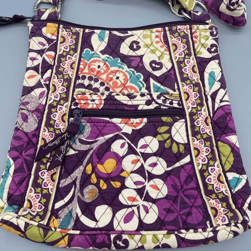Vera Bradley Hipster Crossbody Purse Plum Crazy Print Quilted Cotton Retired